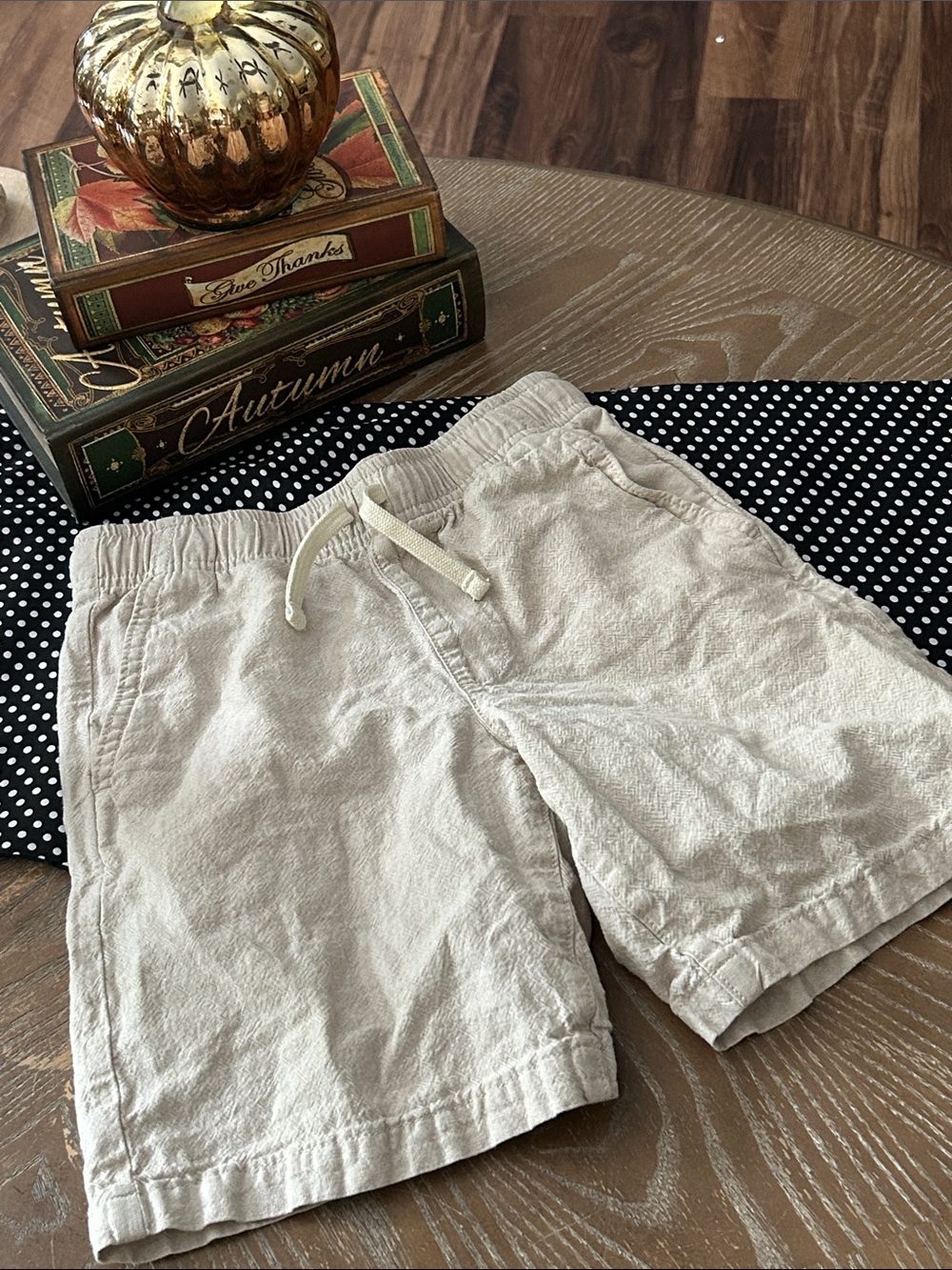 Boys Old Navy Linen Blend Casual Drawstring Dock Shorts Light Beige Large 10-12